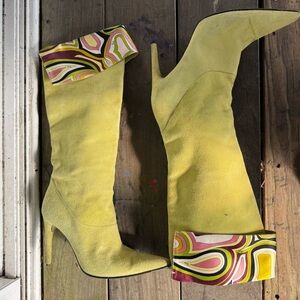 Emilio Pucci Yellow Green Patterned Heeled Boots